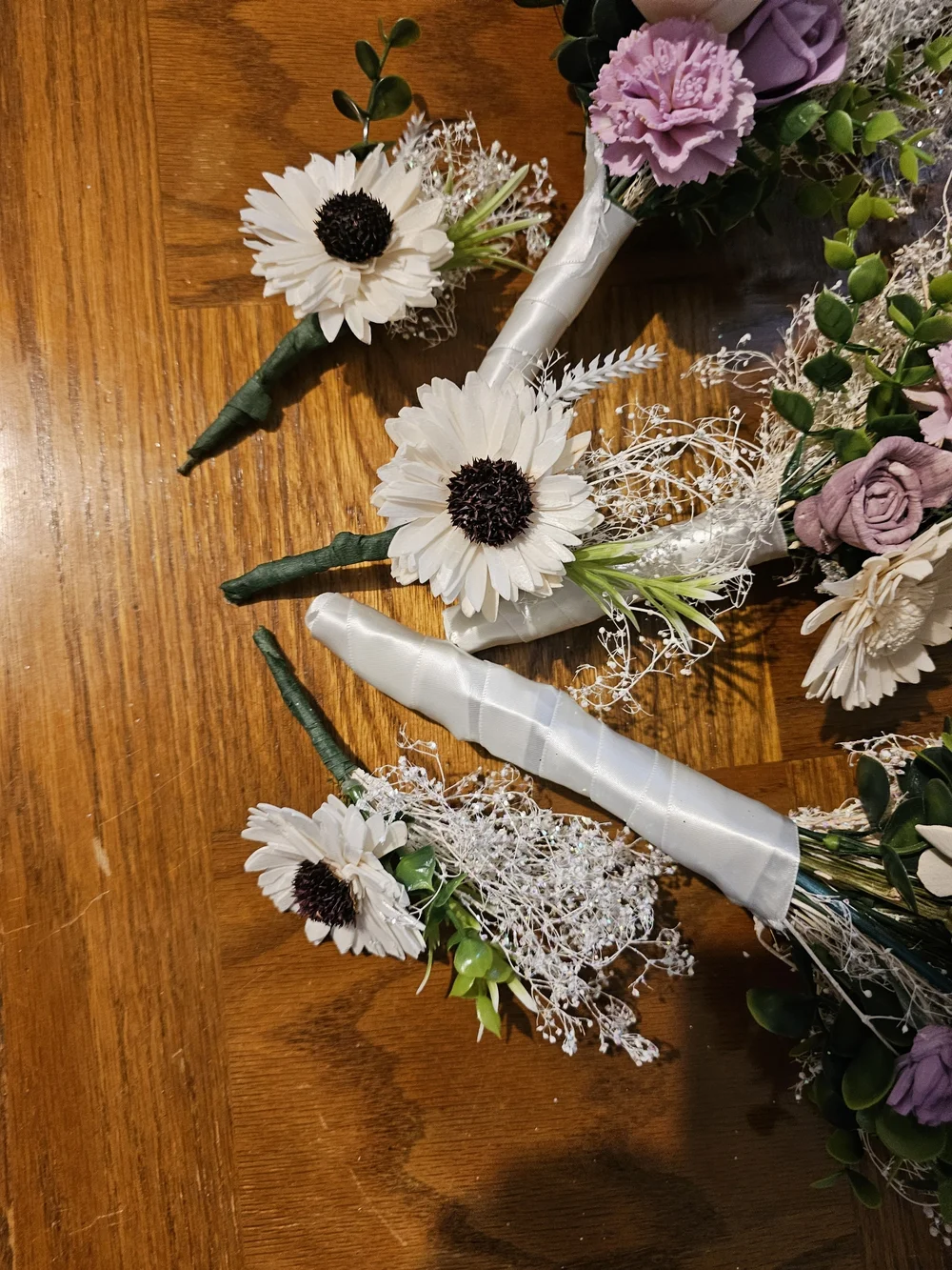 Wedding In A Box! Purples& Cream Floral Bouquet And Boutonniere Set